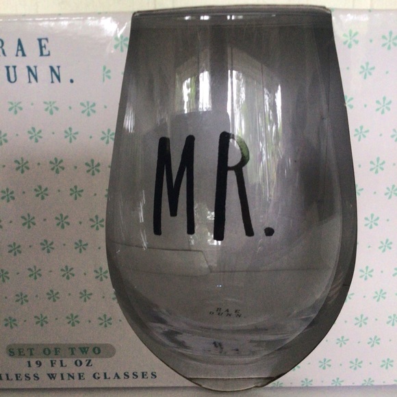 RAE DUNN SET OF TWO WEDDING STEMLESS WINE GLASSES NWT - Picture 3 of 7
